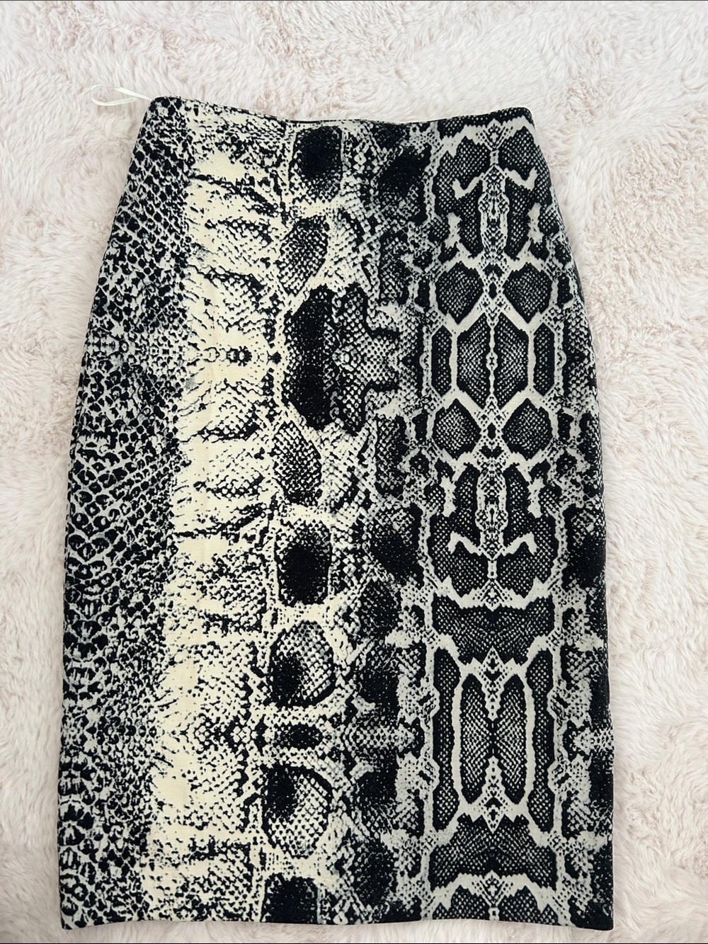 Mango Black and Cream Snake-Print Pencil Skirt